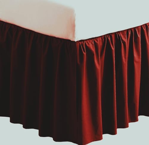 3 Sided Split Dust Ruffle Bed Skirt in Burgundy