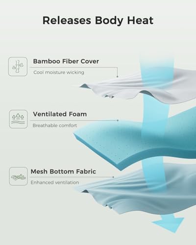 PERLECARE Queen Mattress Topper 4 Inch Cooling Memory Foam Pad