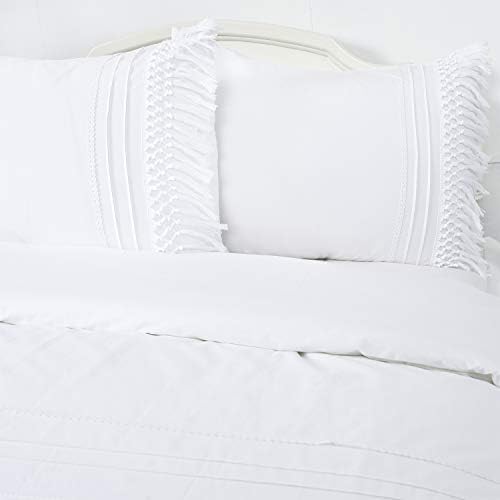 YINFUNG Boho White Fringe Duvet Cover Set Queen 3PC