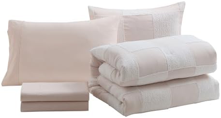 Kids Comforter Set Bed in a Bag Chenille Checkered Blush Pink