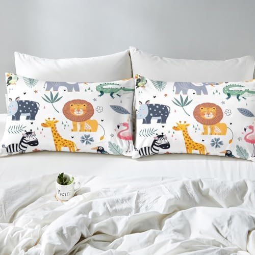 Feelyou Kids Zoo Fitted Sheet Pillow Sham Set Twin Size