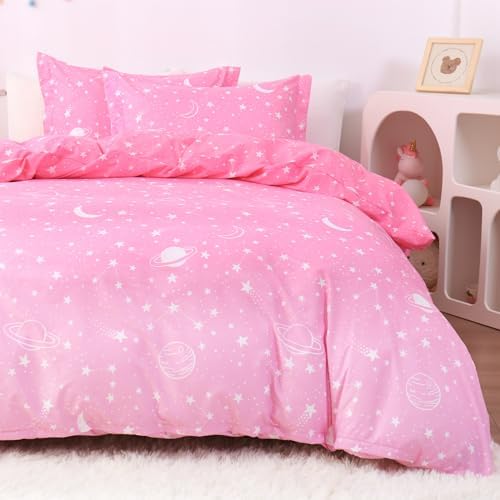 JSD Pink Stars Kids Duvet Cover Set Twin Size 2 Piece