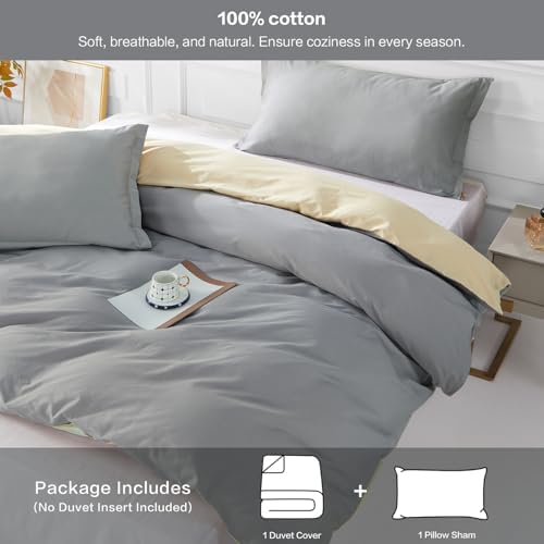 SAPHREAS Grey Duvet Cover Set Twin Size 2 Pieces