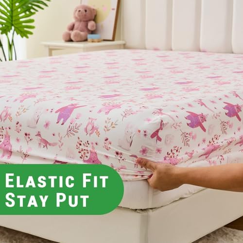 Gogreen Kids Bed Sheet Set Twin Size 3PCS Pink Bear Microfiber