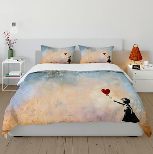 HOBBOY Kids Duvet Cover Set Balloon Girl Pattern 3pc Twin XL 1