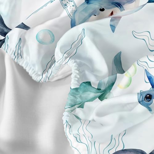 Boys Ocean Shark Fitted Sheet Set 4Pcs Twin Size