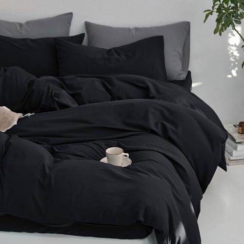 MooMee Queen Duvet Cover Set 3 Pieces Black 90x90