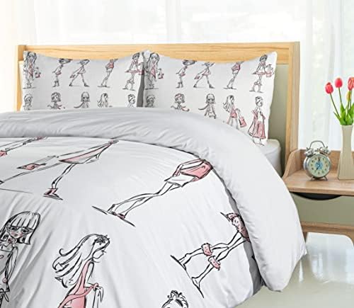 Ambesonne Kids Duvet Cover Set with Cartoon Girls Shoes Design
