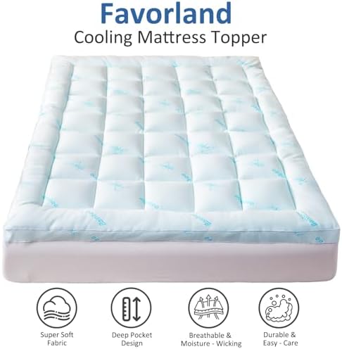 Favorland Queen Mattress Topper - Bamboo Viscose Cooling Breathable 900 GSM Down Alternative