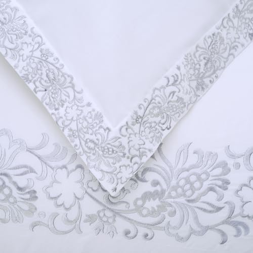 Superior Embroidered Cotton Duvet Cover Set FullQueen White