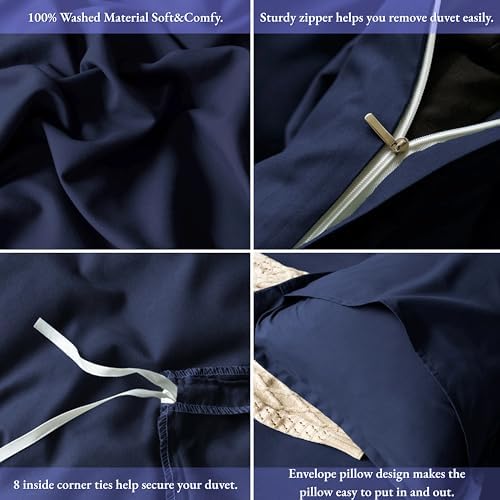 KINMEROOM Navy Blue Duvet Cover Set for Kids