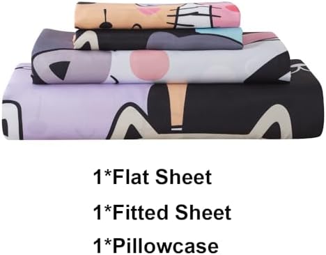 ADASMILE A S Kawaii Cat Sheet Set Twin Size 3 Pieces