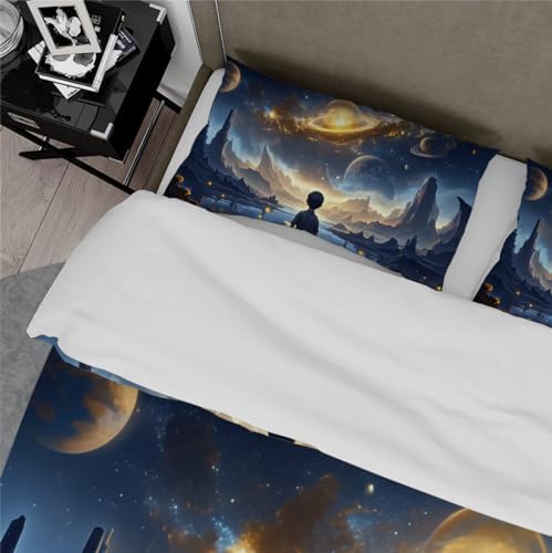Kids Space Planets Duvet Cover Set 3 Piece