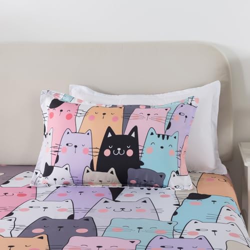 ADASMILE A S Kawaii Cat Sheet Set Twin Size 3 Pieces