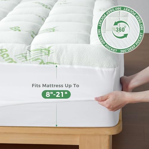HYLEORY Bamboo Viscose Mattress Topper Queen Size Cooling