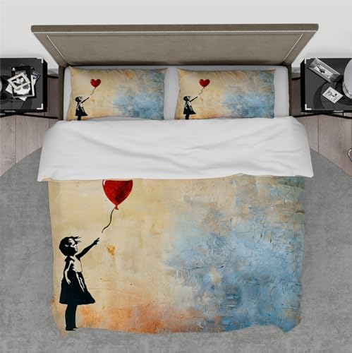 HOBBOY Kids Duvet Cover Set with Red Balloon Pattern