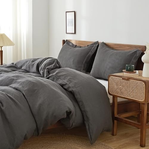 SimpleOpulence Linen Duvet Cover Set Queen Size 3PCS