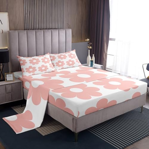 Manfei Girly Pink Floral Twin Bed Sheet Set