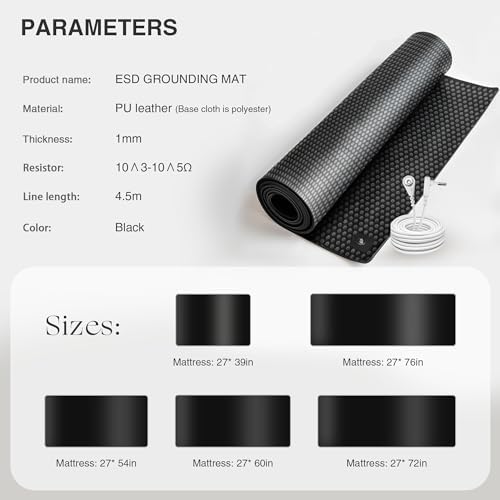 Dragsui Grounding Mat for Bed - 27x54 Anti-Slip PU Leather
