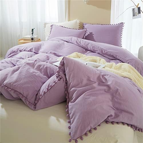 IHOUSTRIY Twin Duvet Cover Set with Pom Poms and Zipper Closure