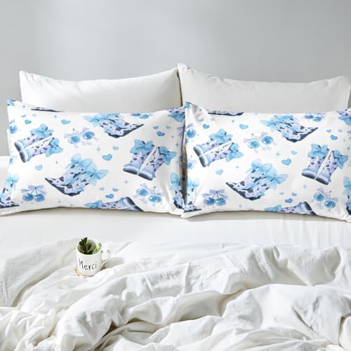 Feelyou Blue Cowgirl Boots Bed Sheet Set Twin Size 1