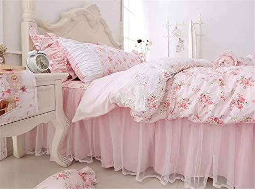 LELVA Romantic Rose Bedding Duvet Cover Set with Skirt