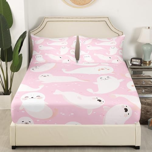 Homewish Cartoon Cute Seal Fitted Sheet Twin Set