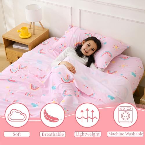 CIMVI Girls Rainbow 4-Piece Full Sheet Set