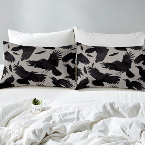 Feelyou Kids Raven Bedding Set with Black Feathers