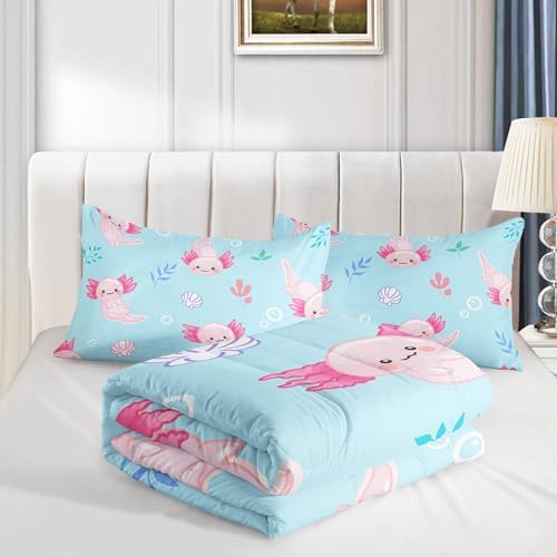 QOOMO Kawaii Axolotl 3D Quilt Comforter Set for Kids