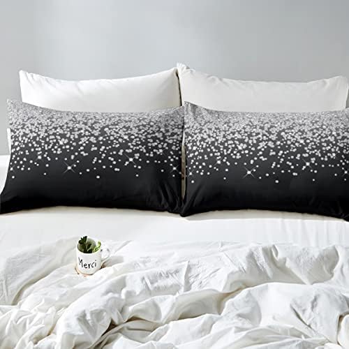Feelyou No Glitter Duvet Cover Set with Silver Glitter Print
