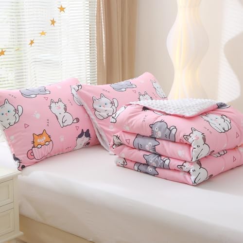Gusuhome Kids Cats Comforter Set Twin Size 3 Piece
