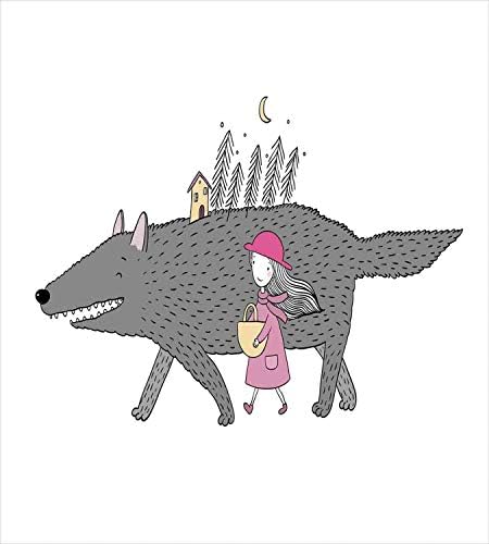 Ambesonne Fantasy Duvet Cover Set with Wolf and House Design
