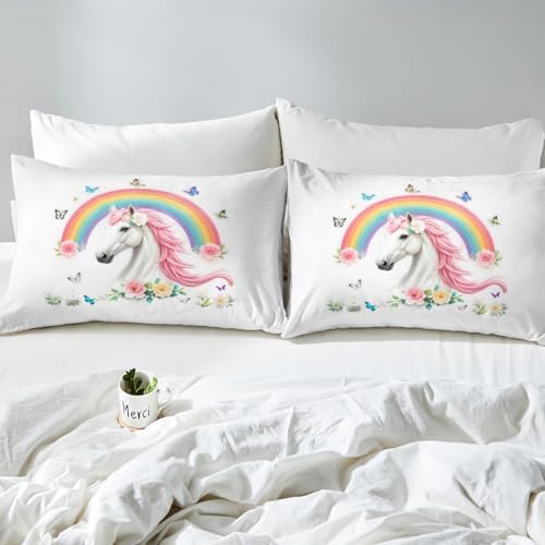 Jejeloiu Rainbow Horse Duvet Cover Set 3Pcs
