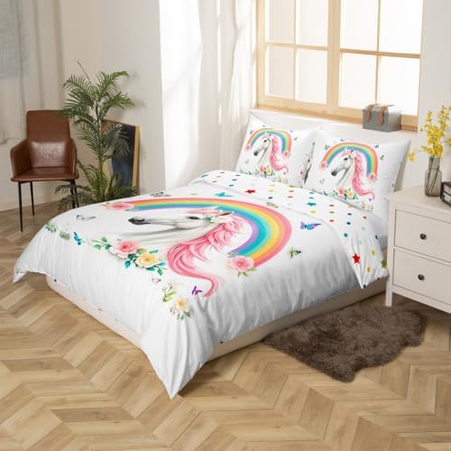 Jejeloiu Rainbow Horse Duvet Cover Set 3Pcs