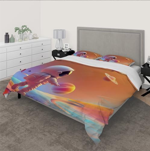 HOBBOY Colorful Astronaut Duvet Cover Set 3 Piece