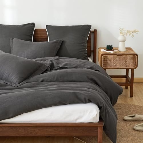 SimpleOpulence Linen Duvet Cover Set Queen Size 3PCS
