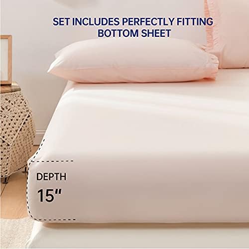 SimpleOpulence Cotton Sheet Set Ruffle 3Pcs Twin Blush Pink