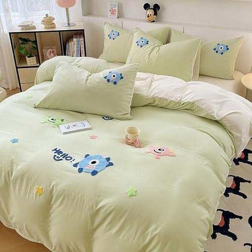Washed Cotton Cartoon Duvet Cover Set Queen Size