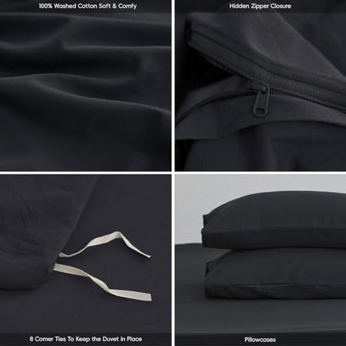 MooMee Queen Duvet Cover Set 3 Pieces Black 90x90