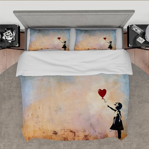 HOBBOY Kids Duvet Cover Set Balloon Girl Pattern 3pc Twin XL 1