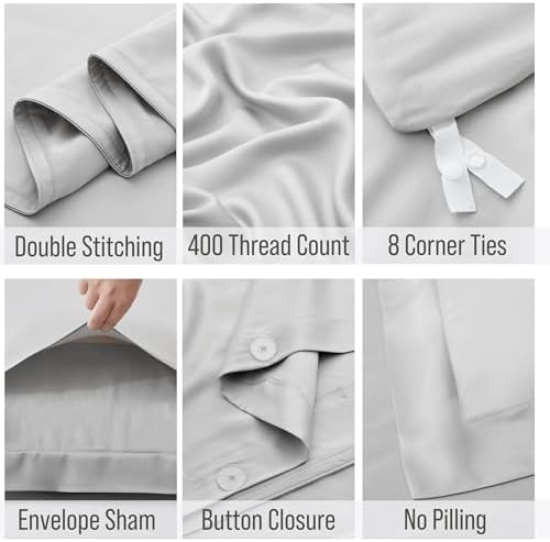 Bella Coterie Bamboo Viscose Queen Duvet Cover Set Grey Mist