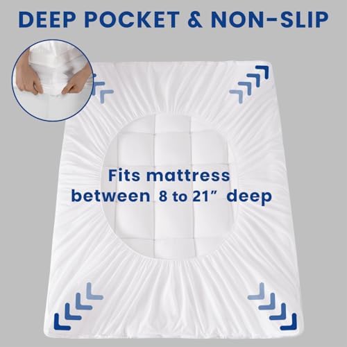 Twin Mattress Topper with Cooling Plush Pillowtop and Deep Pocket Design
