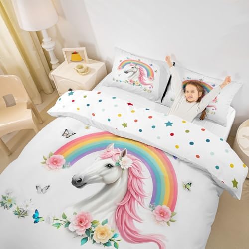 Jejeloiu Rainbow Horse Duvet Cover Set 3Pcs