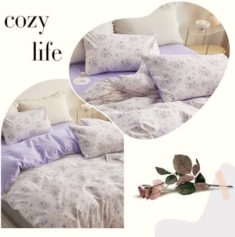 HighBuy Purple Botanical Flower Duvet Cover Set Twin XL