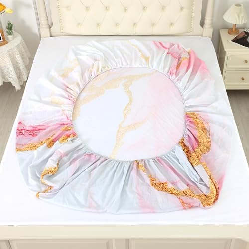 EDGZKO Pink Marble Twin Bed Sheet Set 3PC