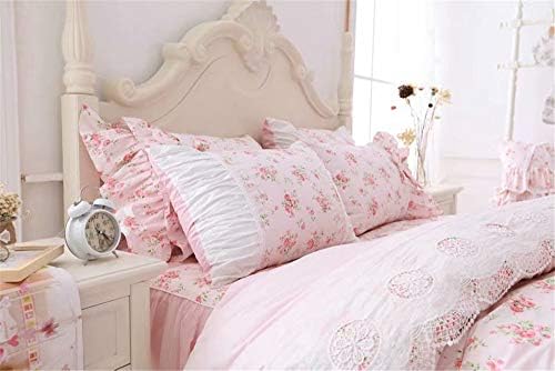 LELVA Romantic Rose Bedding Duvet Cover Set with Skirt