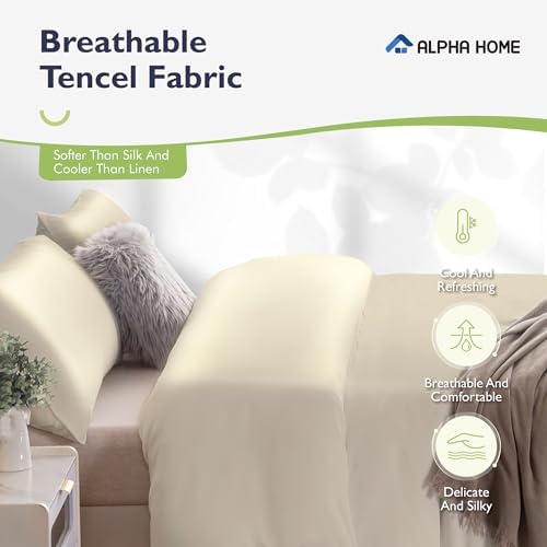 ALPHA HOME Queen Duvet Cover Set with Silk Feel