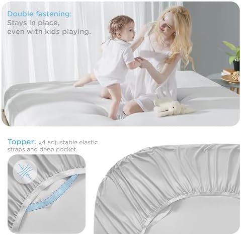 KUB Mattress Topper with Cooling Protector and Fitted Sheet Set