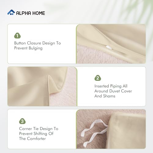ALPHA HOME Queen Duvet Cover Set with Silk Feel